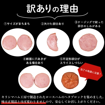 【数量限定】 訳あり ロースハム ヘタ ブロック 2kg 1kg × 2個 IR022-x