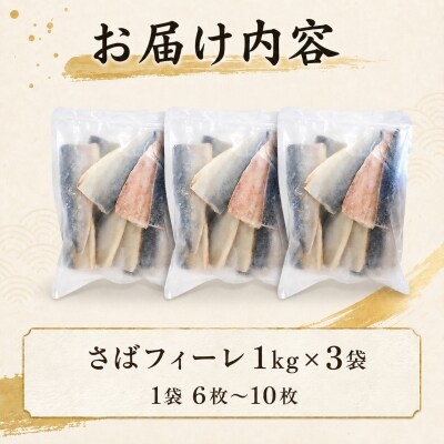 【7営業日以内発送】訳あり さばフィーレ 無塩 骨取り 3kg NV005