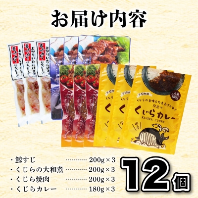 くじらレトルト詰合せ 12個入 【鯨すじ・くじらの大和煮・くじら焼肉・くじらカレー】AY220