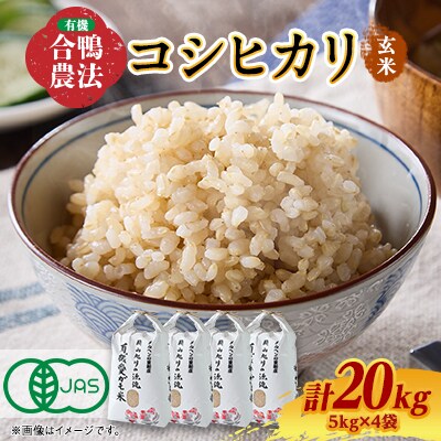 3006.令和6年産有機愛ガモ米5kg×4袋 計20Kg(玄米コシヒカリ 有機うるち玄米)