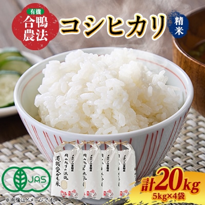 3007.令和6年産有機愛ガモ米5kg×4袋 計20Kg(精米コシヒカリ 有機うるち精米)