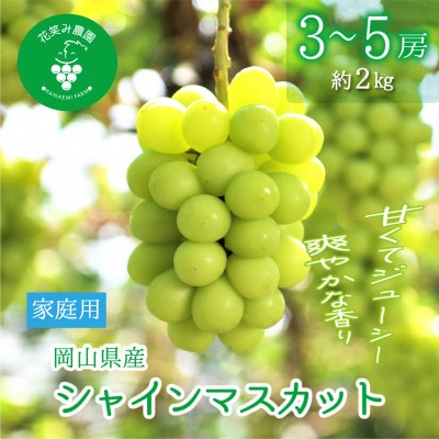 【2026年先行受付】岡山　花笑み農園の『シャインマスカット』家庭用　約2kg(3～5房)S-2家
