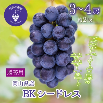 【2026年先行受付】岡山　花笑み農園の『BKシードレス』贈答用　約2kg(3～4房)　B-2上