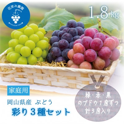 【2026年先行受付】岡山　花笑み農園のブドウ『彩り3種セット』家庭用　1.8kg(3房)3M-2家