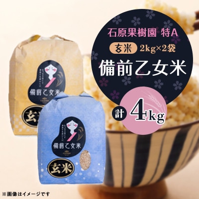 【石原果樹園】備前乙女米　玄米2Kg×2袋(BOB02-2)