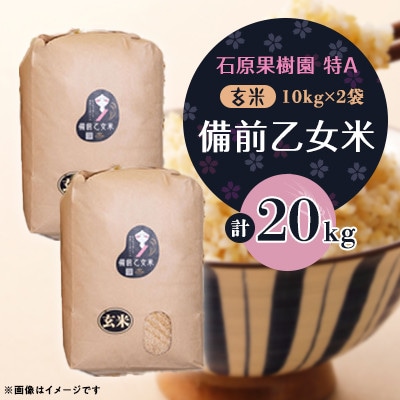 【石原果樹園】備前乙女米　玄米10kg×2袋(BOB10-2)