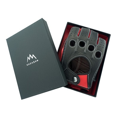 CACAZAN　補強付ドライビンググローブ　ハーフフィンガー　ブラック×レッド　サイズM　1双