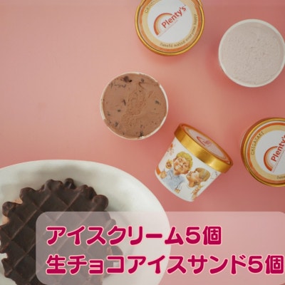 【新登場!】湘南茅ヶ崎の人気店 プレンティーズの生チョコアイスサンド5個&アイスクリーム5個