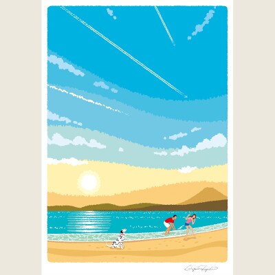 湘南・茅ヶ崎で描く、海を感じるイラストアート『ジークレーアートフレーム　SL-02』(大:四つ切)