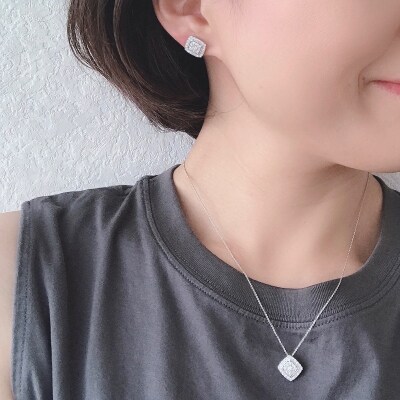[MADE IN KOFU]PT900 ダイヤパヴェスクエアピアス TI-664