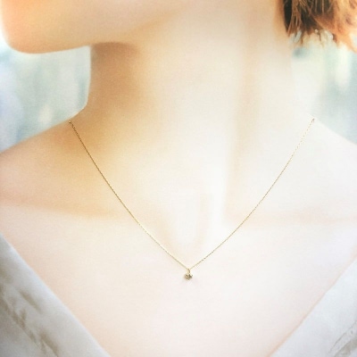 10金イエローゴールド製 1粒 ダイヤモンド 0.08ct プチネックレス 【1449551】