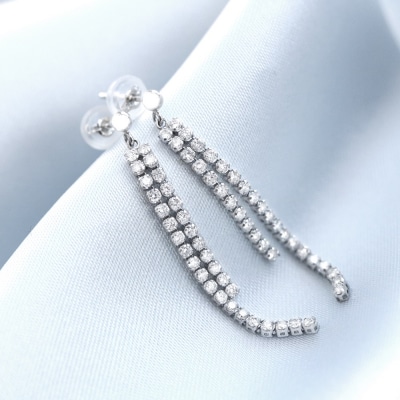 テニスチェーンピアス【flow thread】プラチナ・0.80ct　TE-1049
