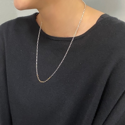 SV925　K18　コンビ　チェーンネックレス　甲丸小豆　GSV-8004