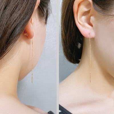 K18　ゴールド　バー&チェーンアメリカピアスGMJ-1050