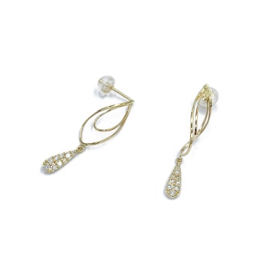 K18G 0.20ct スタッド　雫型パヴェダイヤモンドピアスD GD-3030(K18YG)