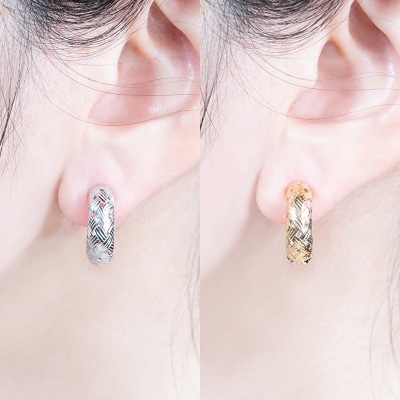 【ジュエリーの街、山梨県甲府市】K18YG/K18WGリバーシブルピアリング E4726