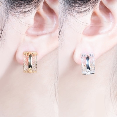 【ジュエリーの街、山梨県甲府市】K18YG/K18WGリバーシブルピアリング E4843