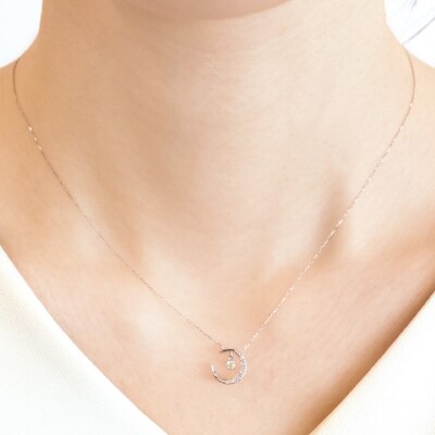 シングルダンシングストーンペンダント【三日月】K10WGダイヤモンド0.07ct SKP-0006