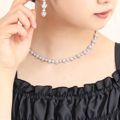 PT900/K18PG　ハートネックレス　ダイヤモンド【14.11ct】鑑別書付　K05154-H