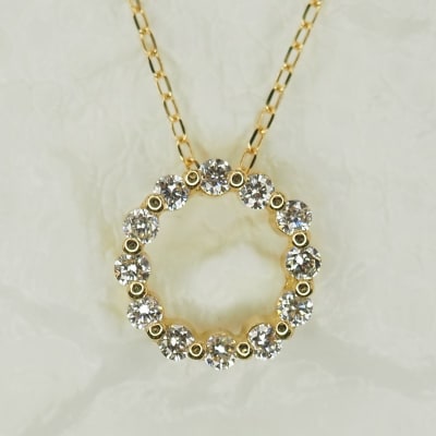 K18　0.15ctダイヤモンド　サークルペンダントネックレス　　　HH018732