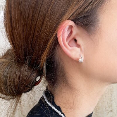 k18wgあこや真珠天然ダイヤモンドフープピアス k18wgあこや真珠天然ダイヤモンドフープピアス