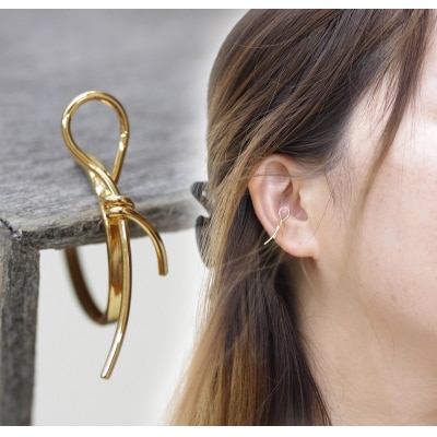 k18YG 地金 手作り リボンデザインイヤーカフ ジュエリー 03193