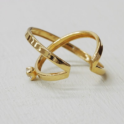 k18YG ダイヤモンド 手作り イヤーカフ ジュエリー 2連サークル 03186