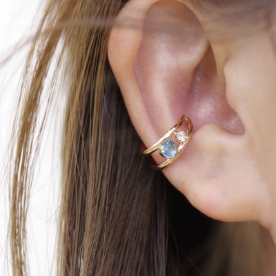 K18PG/YG ブルートパーズ/ダイヤモンド 手作り イヤーカフ ジュエリー 03188