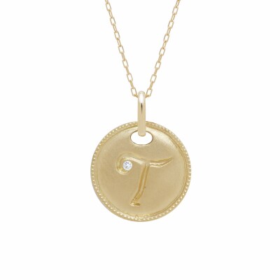 【K18】イニシャルペンダントネックレス イニシャル:T
