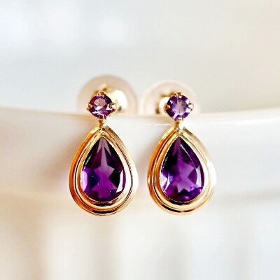 【ジュエリー】K10 イエローゴールド アメシスト 縁どり ピアス 保証書付 SE-2861