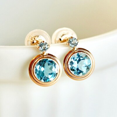 【ジュエリー】K10 イエローゴールド ブルートパーズ 縁どり ピアス 保証書付 SE-2857