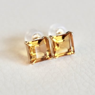 K18YG シトリン 一粒石 ピアス スクエアカット 6mm 保証書付 SIA-3282