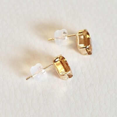 K18YG シトリン 一粒石 ピアス スクエアカット 6mm 保証書付 SIA-3282