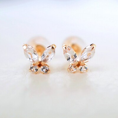 【ジュエリー】K10 イエローゴールド ホワイトトパーズ バタフライ 蝶 ピアス SE-2913