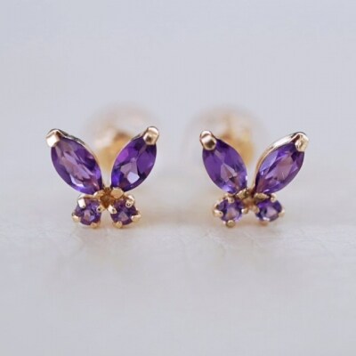【ジュエリー】K10 イエローゴールド アメシスト バタフライ 蝶 ピアス 保証書付 SE-2913