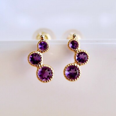 【ジュエリー】K18 イエローゴールド アメシスト ピアス 保証書付 SIA-2744