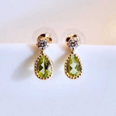 【ジュエリー】K10 ペリドット アンティーク ピアス 保証書付 SE-1737