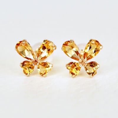 【ジュエリー】K10 イエローゴールド シトリン バタフライ 蝶 ピアス 保証書付 SE-2953