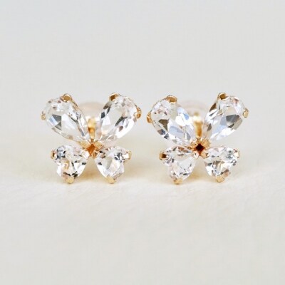 【ジュエリー】K10 イエローゴールド ホワイトトパーズ バタフライ 蝶 ピアス SE-2953