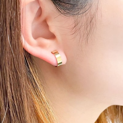 18金イエローゴールド　ボリュームフープイヤリング(管理番号684909)