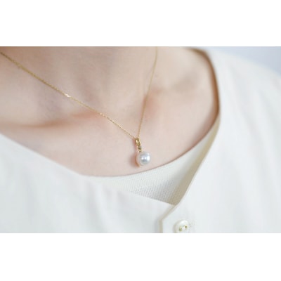 【K18】9mm 白蝶真珠一粒チェーンネックレス/No.88