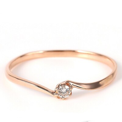 細身0.04ct　ウェーブライン　K10PG　一粒ダイヤ　リング　R951DI-R2