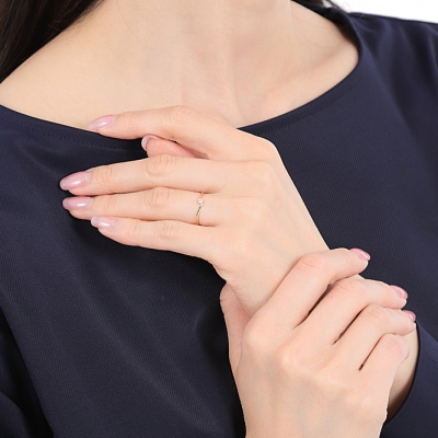 細身0.04ct　ウェーブライン　K10PG　一粒ダイヤ　リング　R951DI-R2