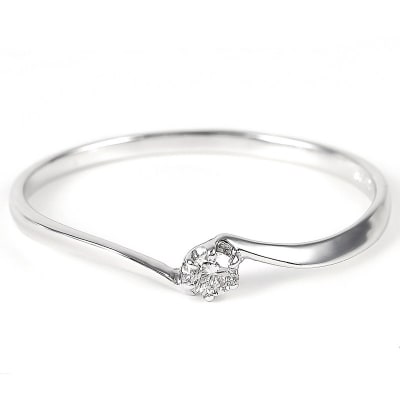 細身0.04ct　ウェーブラインK10WG　一粒ダイヤ　リング　R951DI-2