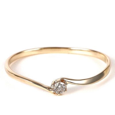 細身、0.04ct　ウェーブライン　K10YG　一粒ダイヤ　リング　R951DI-Y2