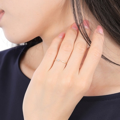 細身、0.04ct　ウェーブライン　K10YG　一粒ダイヤ　リング　R951DI-Y2
