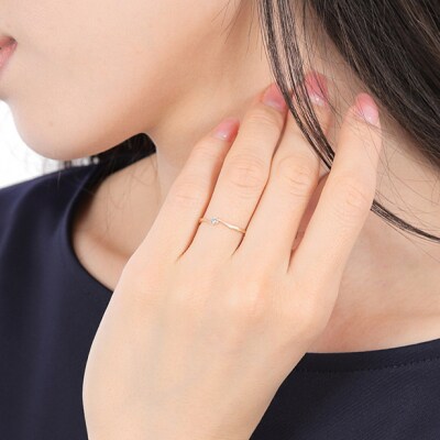 細身、0.04ct　ウェーブライン　K10YG　一粒ダイヤ　リング　R951DI-Y2