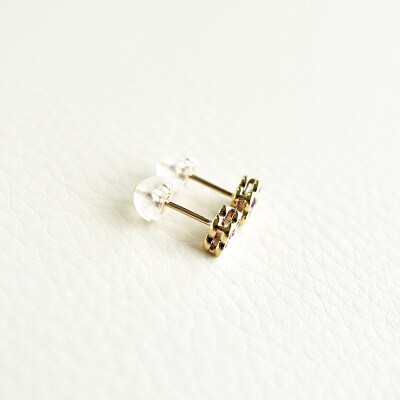【ジュエリー】K10 イエローゴールド ルビー クローバー ピアス 保証書付 NXE-306