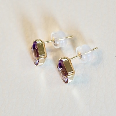 K18YG アメシスト 一粒石 ピアス スクエアカット 6mm 保証書付 SIA-3321