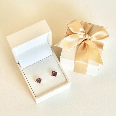 K18YG アメシスト 一粒石 ピアス スクエアカット 6mm 保証書付 SIA-3321